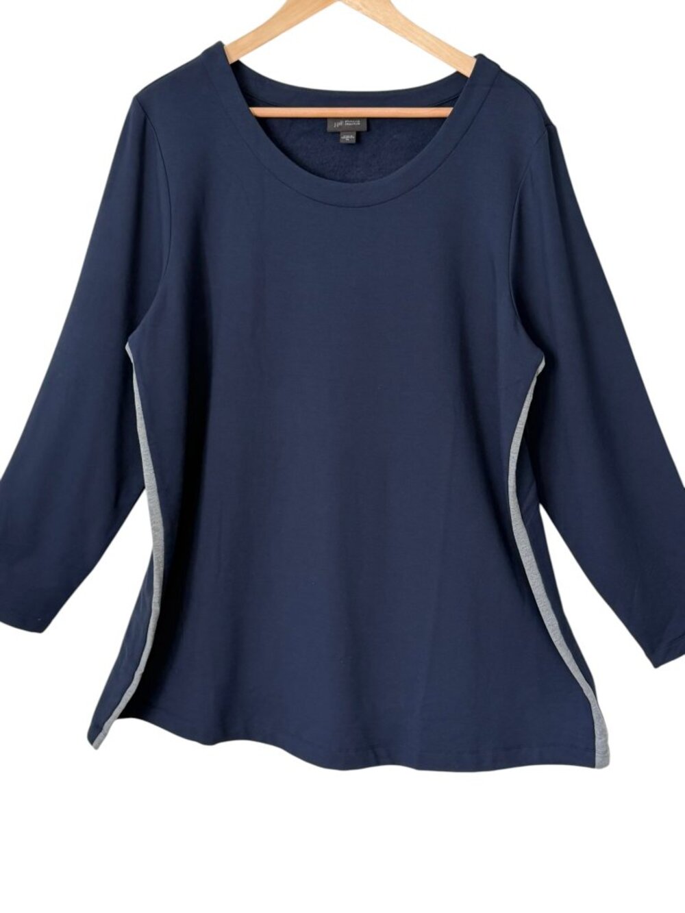 NWOT J.Jill Wearever Contrast Gray Side Stripe Scoop Neck Tunic Knit Top Navy XL